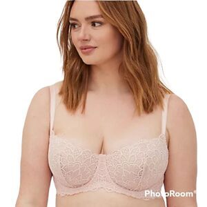 38DD Torrid Pink Lace Balconette Bra Unlined Retro Peacock Straight Back Underwi